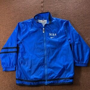 Vintage Nike Windbreaker Jacket Royal Blue Full Zip Spellout Swoosh Boys Large